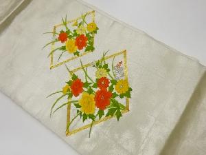 リサイクル　金駒刺繍菱に草花模様刺繍名古屋帯